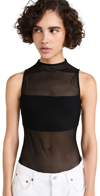 Alice And Olivia Nichol High Neck Sleeveless Mesh Bodysuit In Black