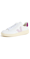 Veja V-12 Suede-trimmed Leather Sneakers In White