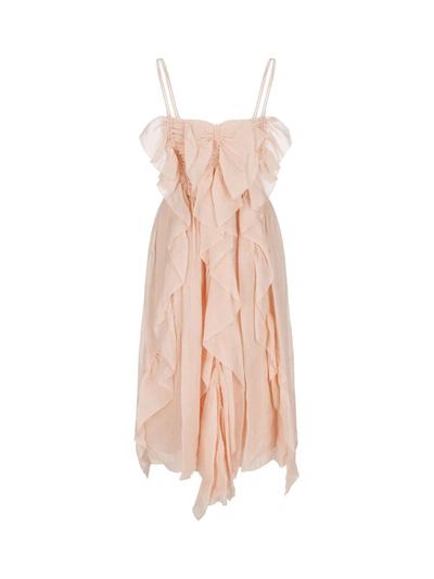 Chloé Rouches Ramie Dress In Pink