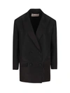 Valentino Peak-lapel Silk Satin Blazer In Black