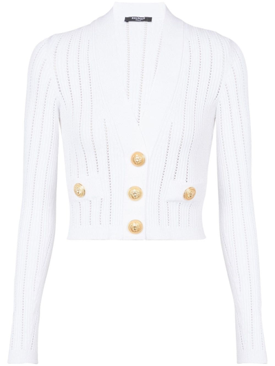 Balmain Knit Cropped Cardigan In White