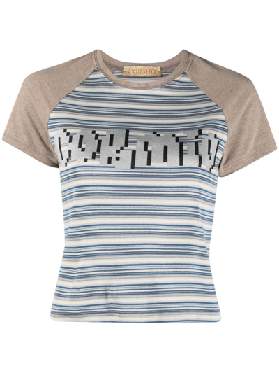 Cormio Logo-print Striped Cotton T-shirt In Blue