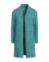 KANGRA KANGRA WOMAN CARDIGAN TURQUOISE SIZE 4 ALPACA WOOL, COTTON, POLYAMIDE, MERINO WOOL, ELASTANE