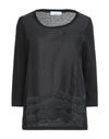 Whyci Woman T-shirt Black Size 10 Viscose, Linen