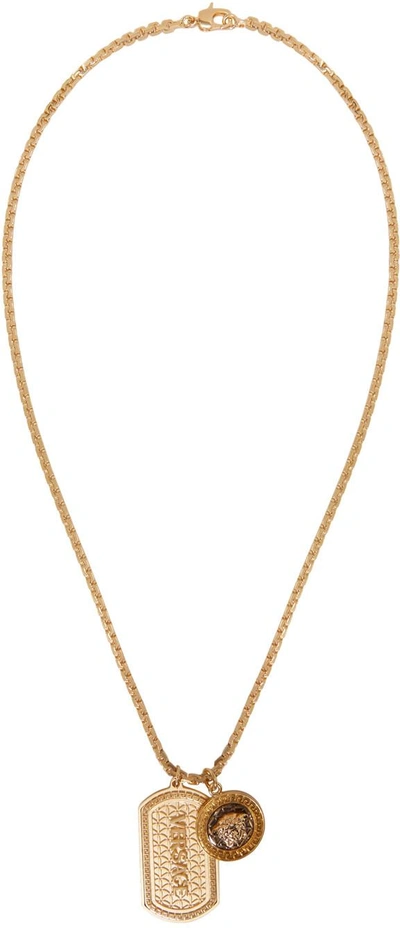 Versace Gold Dog Tag Necklace In Metallic