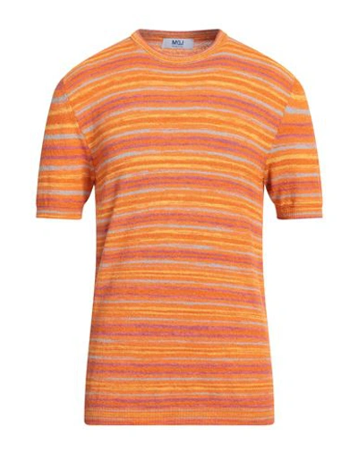 Mqj Man Sweater Orange Size L Cotton, Polyamide