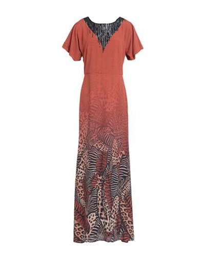 Cavalli Class Woman Maxi Dress Brown Size 4 Viscose, Polyester