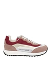 Emporio Armani Woman Sneakers Burgundy Size 5.5 Soft Leather, Textile Fibers In Red