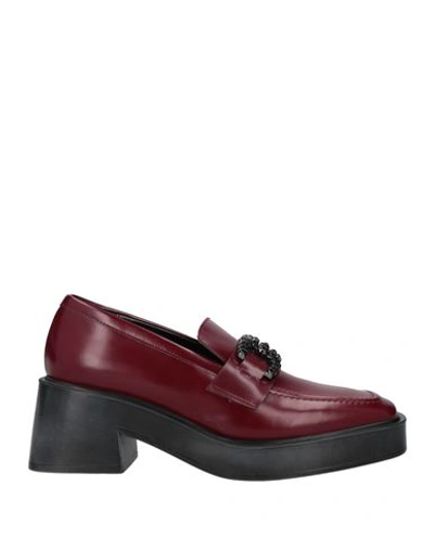 Lorenzo Mari Woman Loafers Burgundy Size 10 Soft Leather In Red