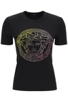 Versace Rainbow Strass Medusa Logo T-shirt In Multicolor