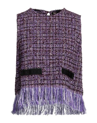 Maje Woman Top Purple Size 2 Cotton, Acrylic, Polyester, Wool, Textile Fibers