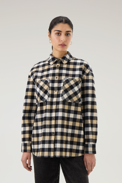 Woolrich Checked Long-sleeve Flannel Shirt In Beige
