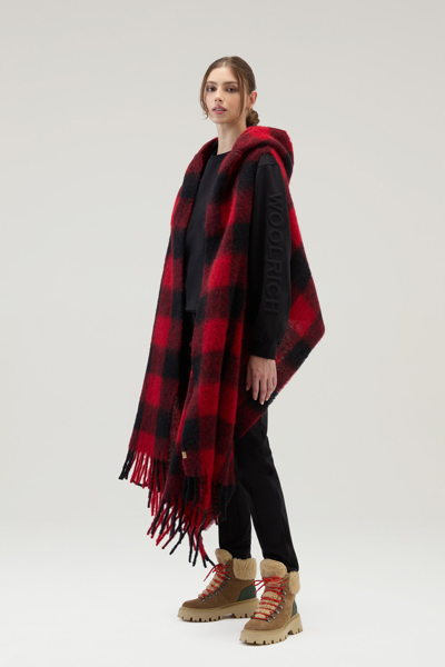 Woolrich Black And Red Alpaca Blend Cape Scarf In Red Buffalo