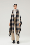 Woolrich Hooded Scarf With Checked Pattern In Beige Buffalo