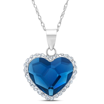 Max + Stone Sterling Silver Blue And White Swarovski Crystal Heart Pendant