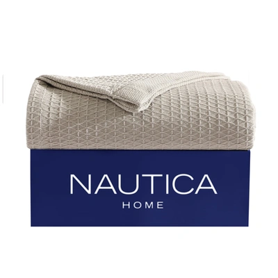 Nautica Baird Solid Cotton Dobby Reversible Blanket, King In Beige