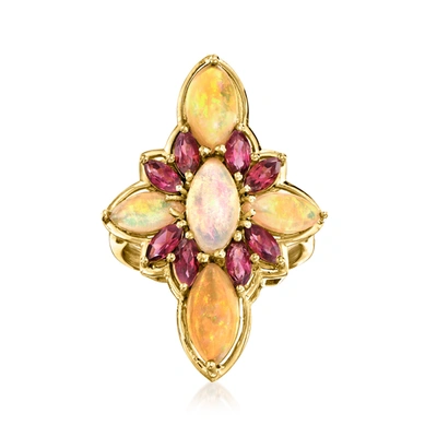 Ross-simons Opal And Rhodolite Garnet Flower Ring In 18kt Gold Over Sterling In Purple