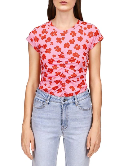 Sanctuary Womens Floral Print Ruched T-shirt In Pink