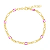 Simona Sterling Silver Linked Rose Violet Enamel Anklet - Gold Plated In Pink