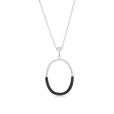 Simona Sterling Silver, Black Enamel Oval Necklace