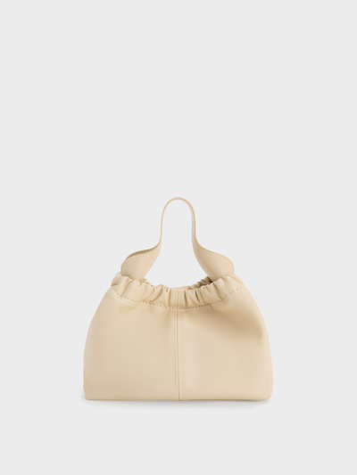 Charles & Keith Ally Ruched Slouchy Bag In Beige
