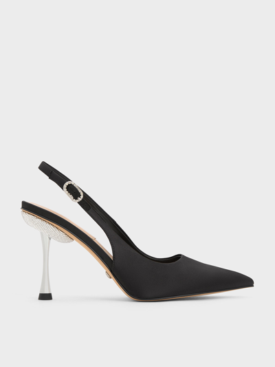 Charles & Keith Demi Recycled Polyester Slingback Pumps In Black