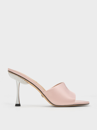 Charles & Keith Demi Recycled Polyested Metallic Heel Mules In Nude