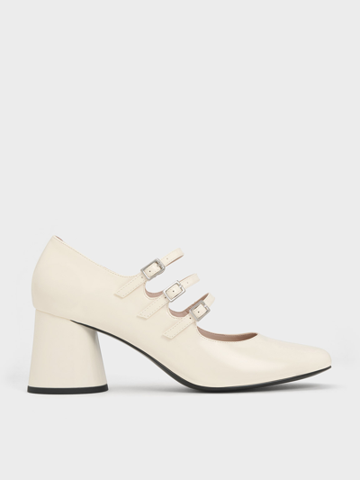 Charles & Keith Claudie Patent Buckled Mary Janes In Chalk