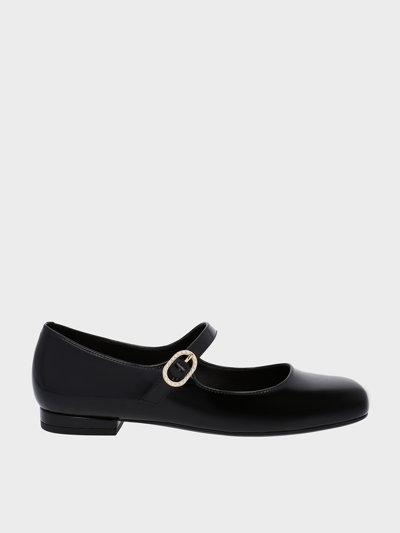 Charles & Keith Patent Pearl-buckle Mary Janes In Black Patent
