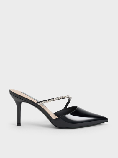 Charles & Keith Gem-encrusted Patent Stiletto Mules In Black Patent