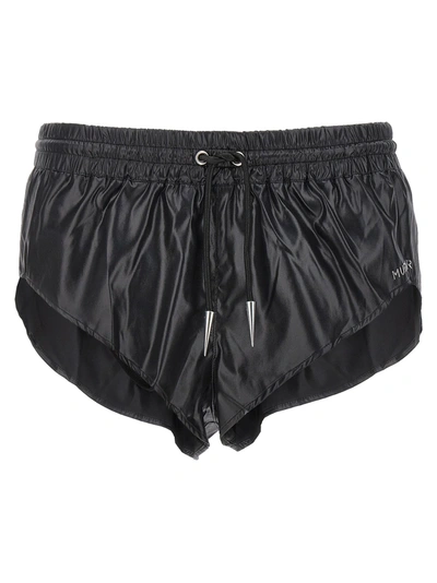 MUGLER SHINY EFFECT FABRIC SWIMSUIT SHORTS BERMUDA, SHORT BLACK