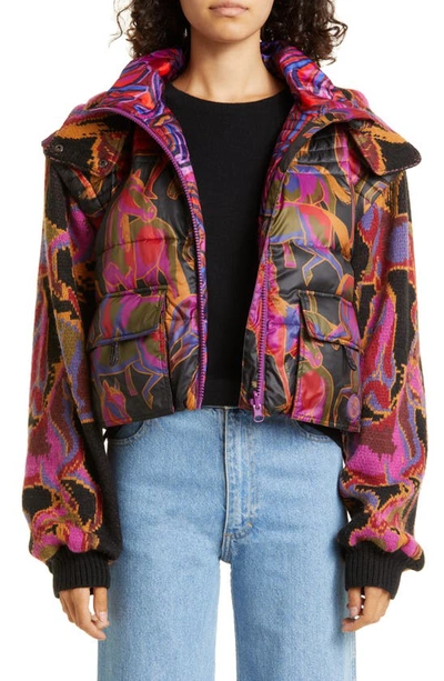 Farm Rio - Wild Roses Tricot Reversible Puffer Jacket - Size Xs