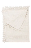 Crane Air Birch Tassel Waffle Knit Cotton Baby Blanket In White