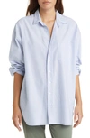 Frank & Eileen Mackenzie Stripe Oversize Linen Button-up Shirt In Blue Stripe