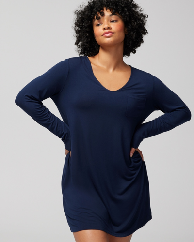 Soma Women's Cool Nights Long-sleeve Night Gown In Nightfall Navy Blue Size Medium |