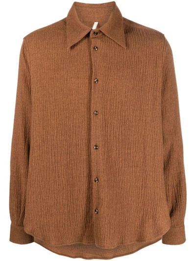 Sunflower Seersucker-texture Button-up Shirt In Brown