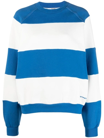 Sunnei Striped Cotton Sweatshirt In Blue