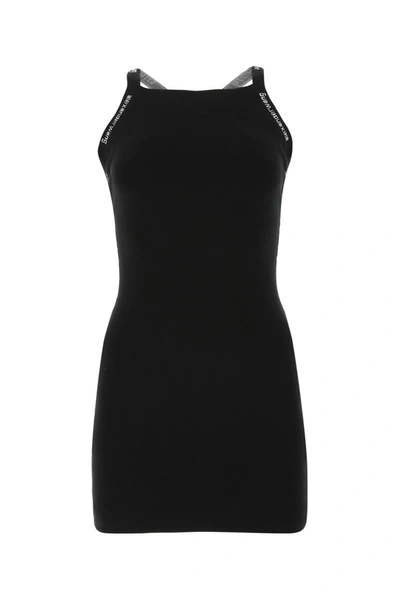 Alexander Wang Logo Jacquard Strap Body-con Knit Tank Dress In Black