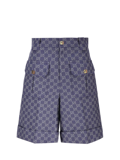 Gucci Gg Monogram Shorts In Blue/grey