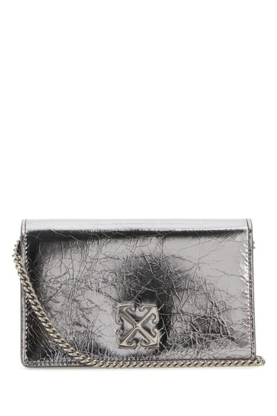 OFF-WHITE OFF WHITE WOMAN SILVER LEATHER JITNEY 0.5 CLUTCH