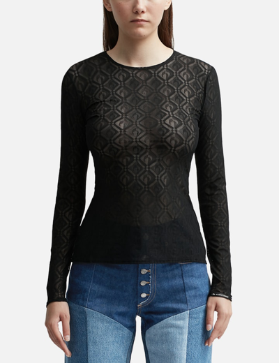 Marine Serre Moonogram Mesh Jacquard Top In Black