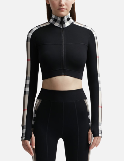 BURBERRY CHECK PANEL STRETCH JERSEY CROPPED TOP