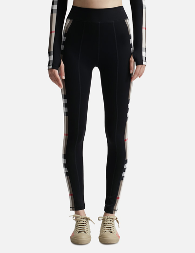 Burberry Check Panel Stretch Jersey Legg In Black