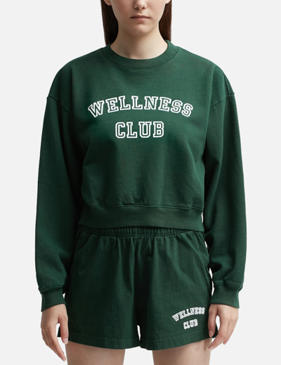 Sporty &amp; Rich Wellness Club Flocked Cropped Crewneck In Green