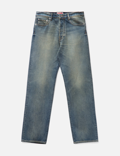 Kenzo Blue 5-pocket Stonewashed Straight Jeans In Cotton Denim Man