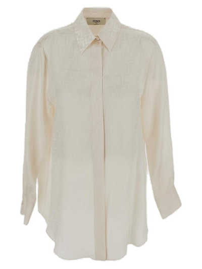 Fendi Monogram Printed Long Sleeved Shirt In White