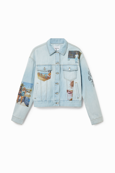 Desigual Cropped Denim Trucker Jacket South Beach In Blue