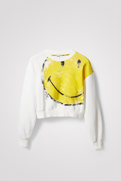 Desigual Smiley®  Cropped Sweatshirt In White