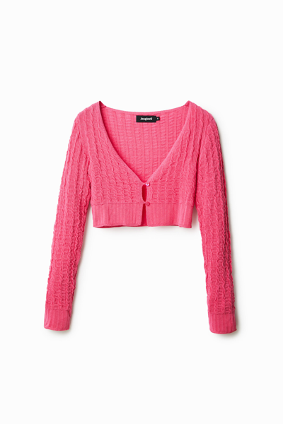 Desigual Cropped Knit Cardigan In Red