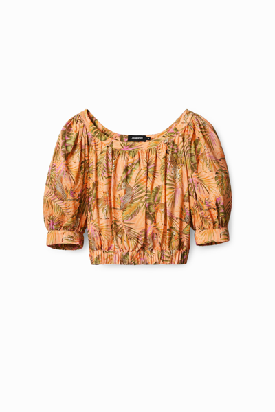Desigual Tropical Cropped Blouse In Orange